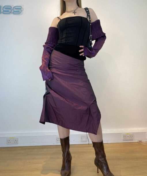 Alternative view of 90s purple metallic midi skirt