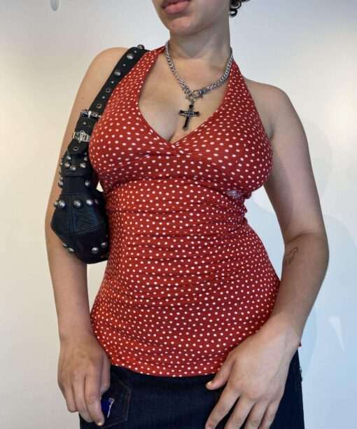 y2k Miss Sixty polka dot halterneck top