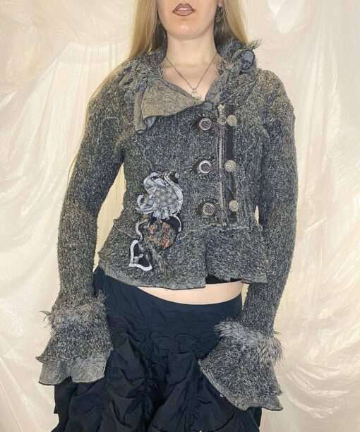 90s Faux fur trim Knit Jumper