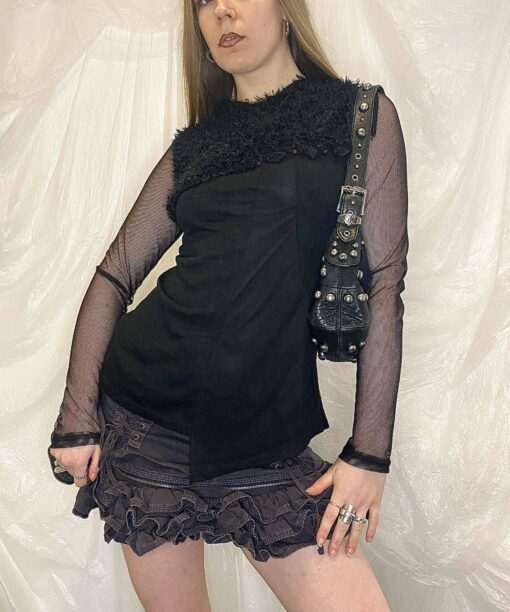 Y2K Faux fur mesh knit jumper