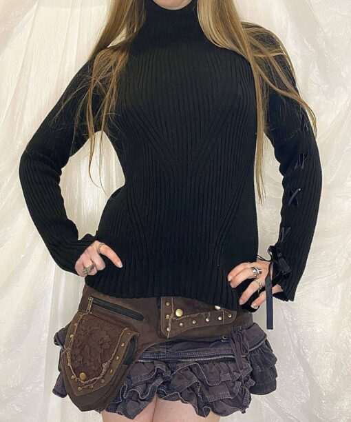 Alternative view of DKNY Jeans Chunky Cable Knit Jumper lace up bow detail