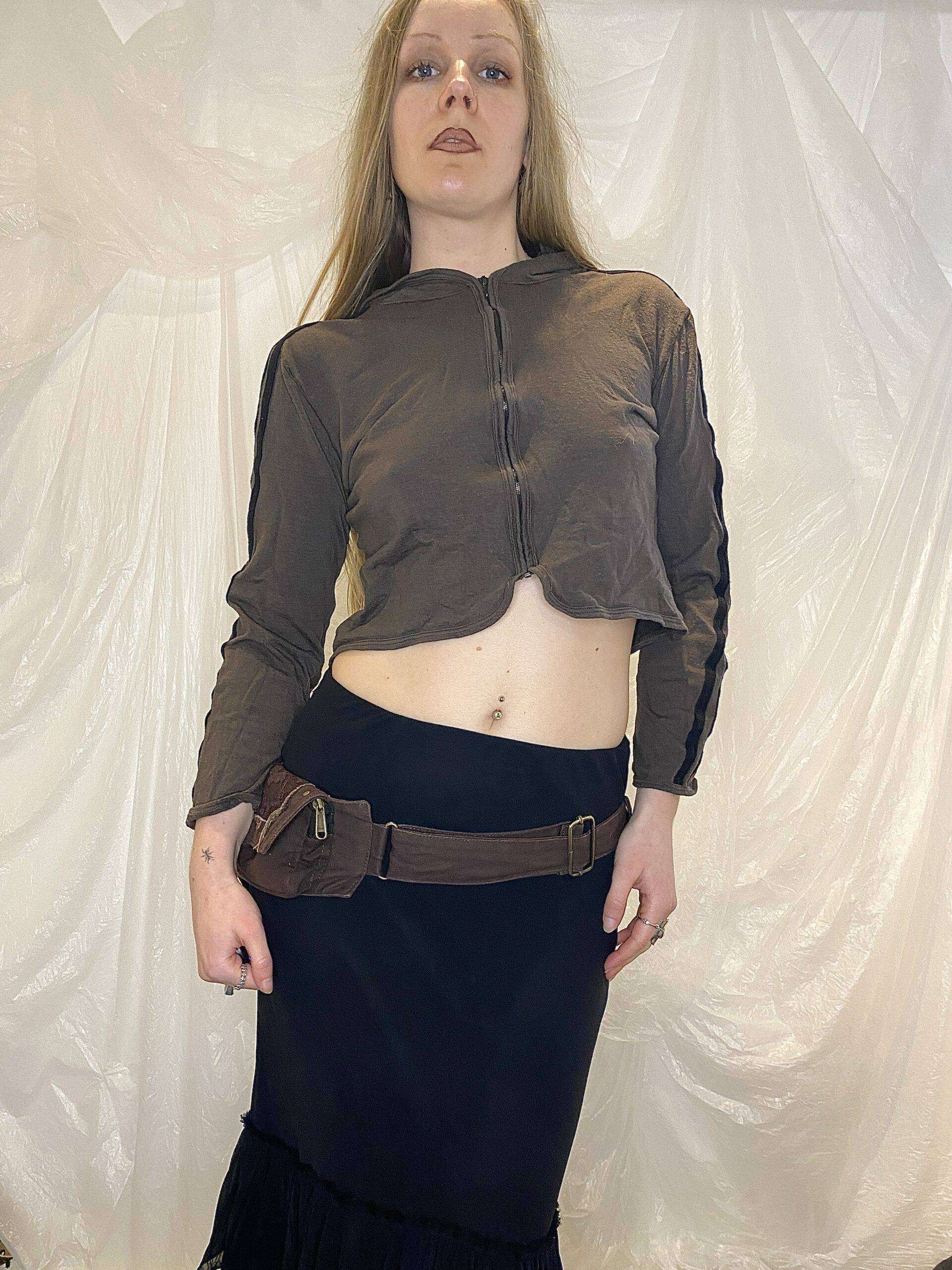 Vintage Archive Cropped Zip up Hooded Cardigan Size M
