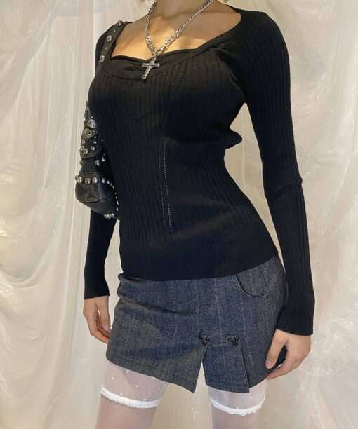 Alternative view of Y2K Black Cable Knit Pullover Size S