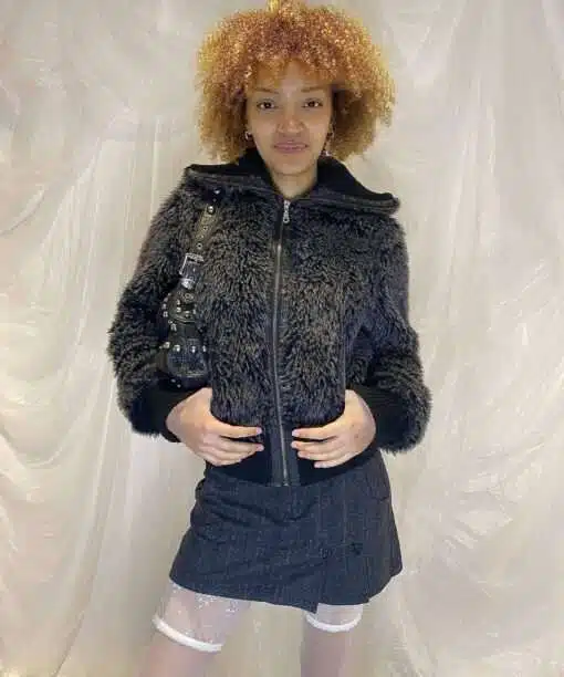 Y2K Faux fur cropped Bomber size M