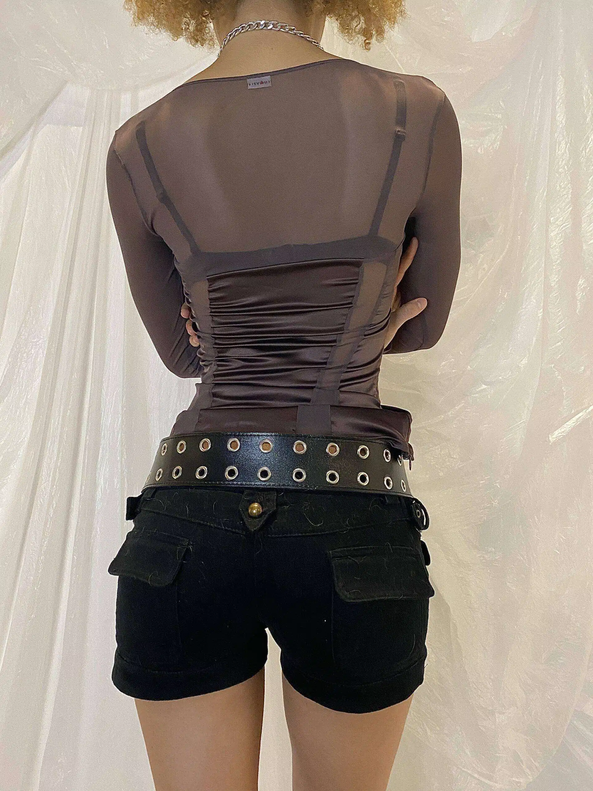 Vintage Grunge Corset Mesh Long Sleeve top XS - Image 3