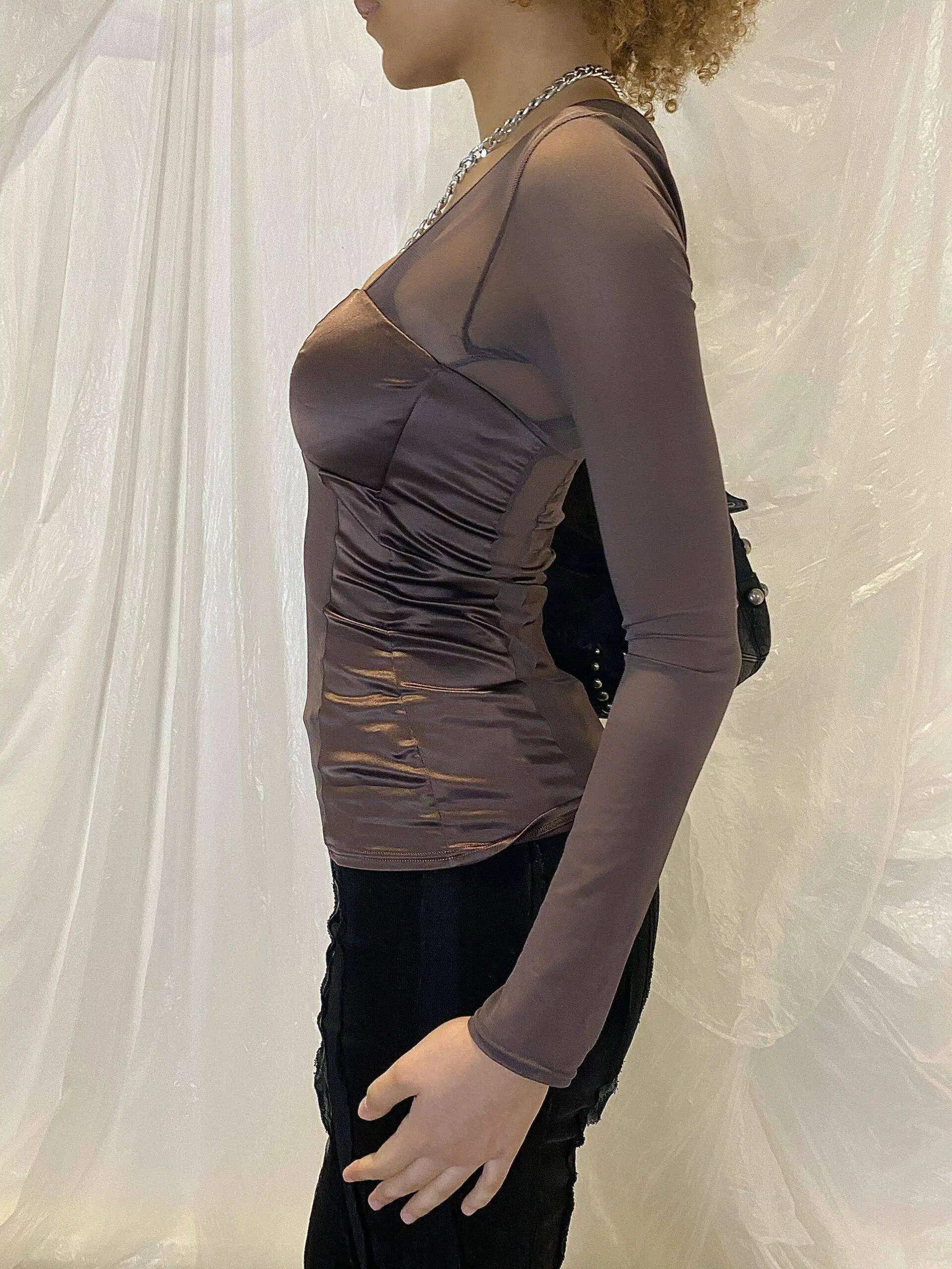 Vintage Grunge Corset Mesh Long Sleeve top XS - Image 5