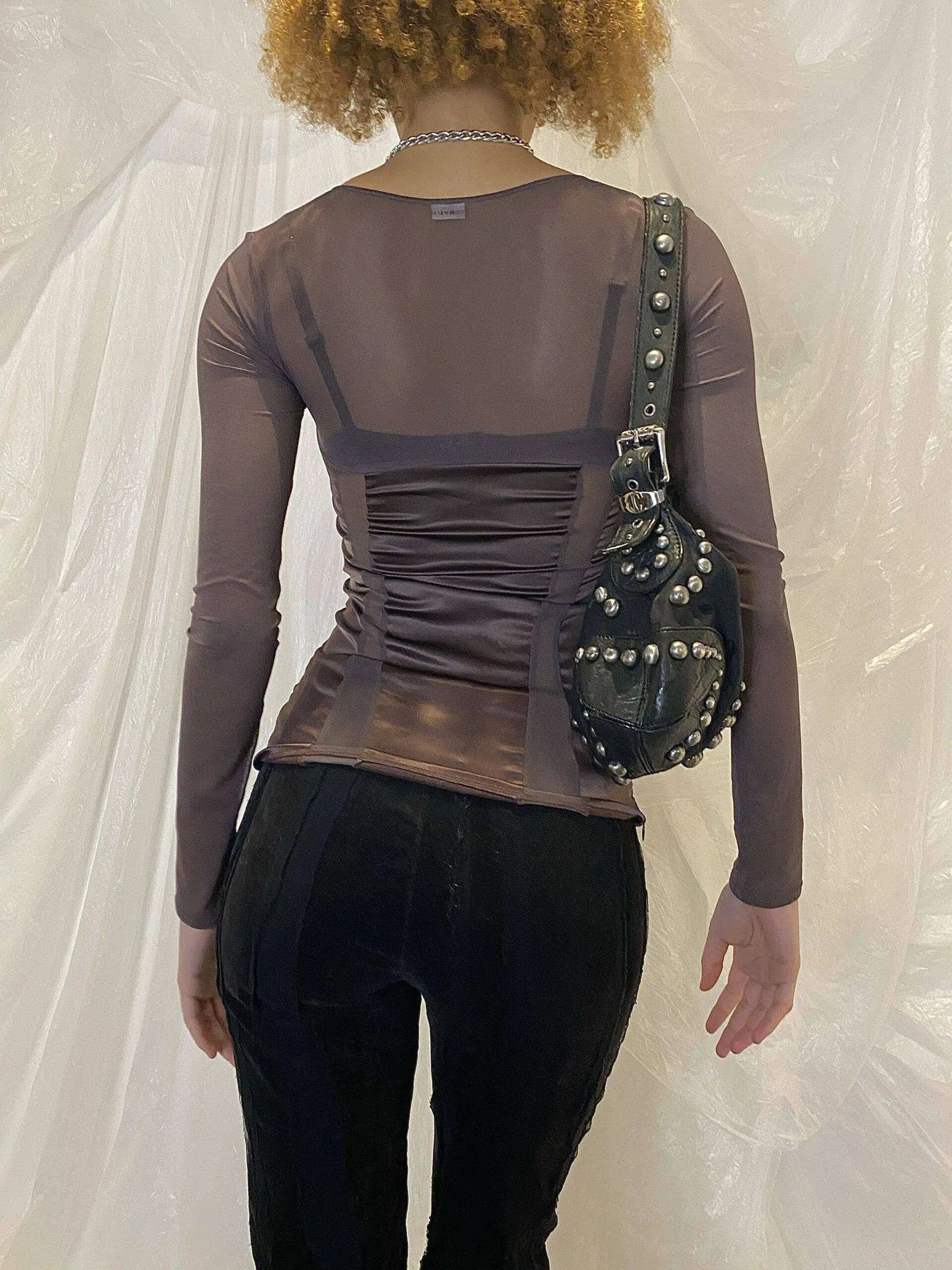 Vintage Grunge Corset Mesh Long Sleeve top XS - Image 4