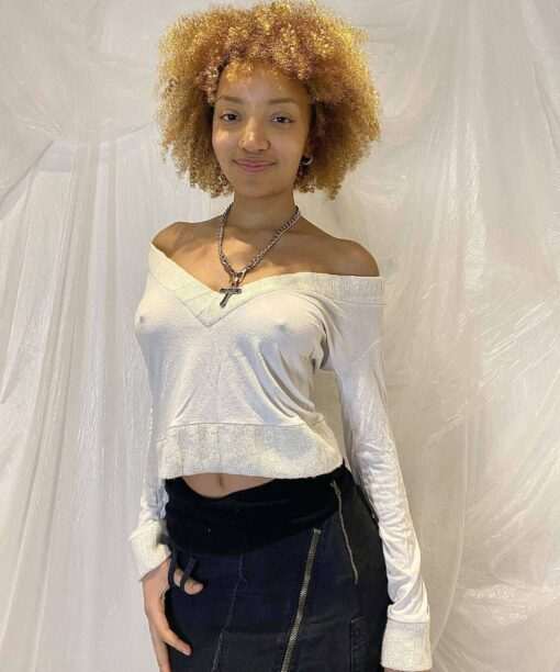 Vintage Off The Shoulder V Neck Long Sleeve Top Size S