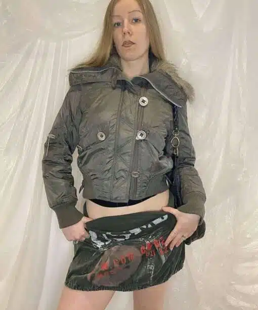 Y2K Vintage cropped Khaki Puffer jacket Size UK 12 M