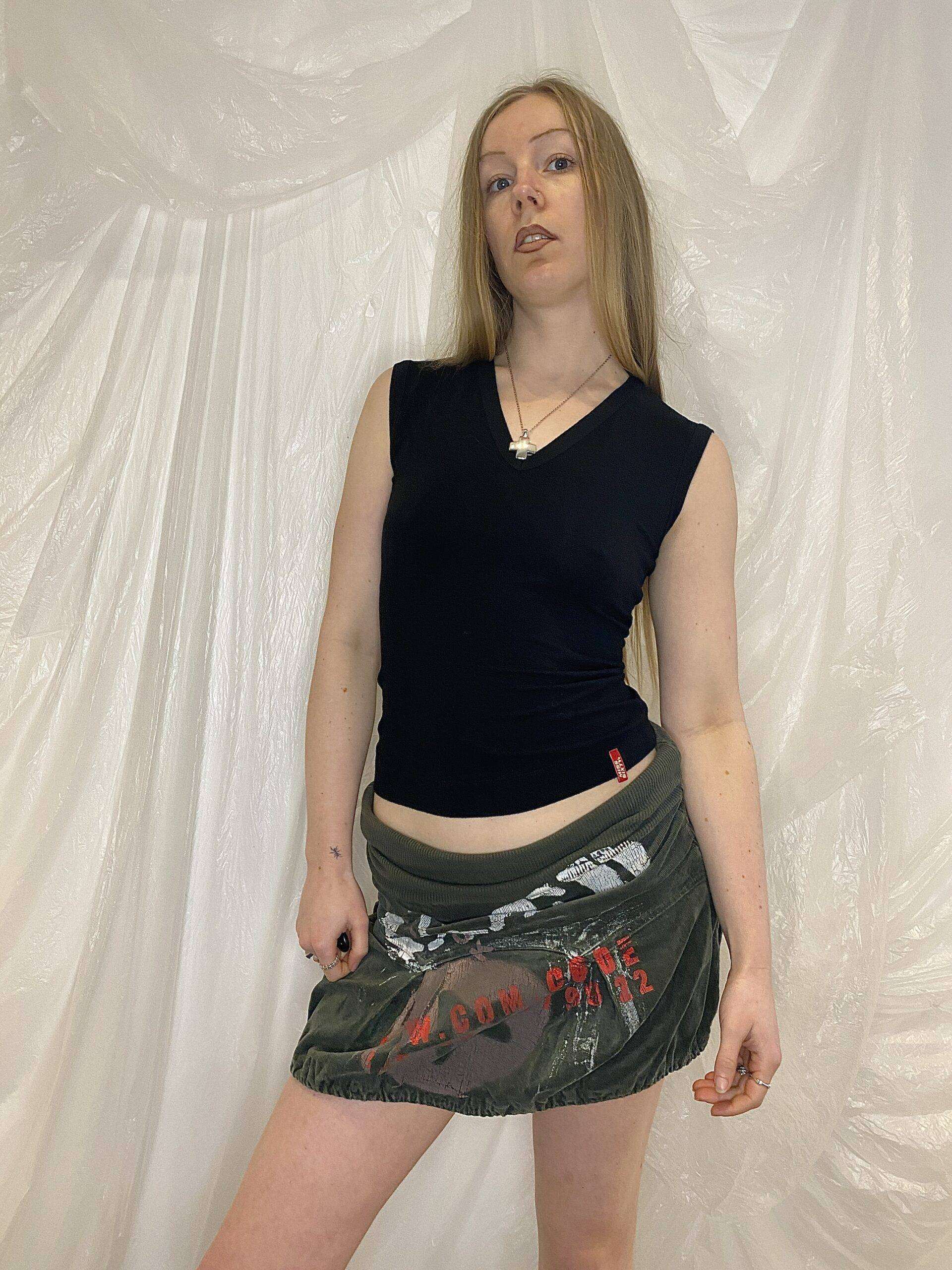 Y2K Graphic Print Army Skirt Puffball Shape Size S/M - Image 2
