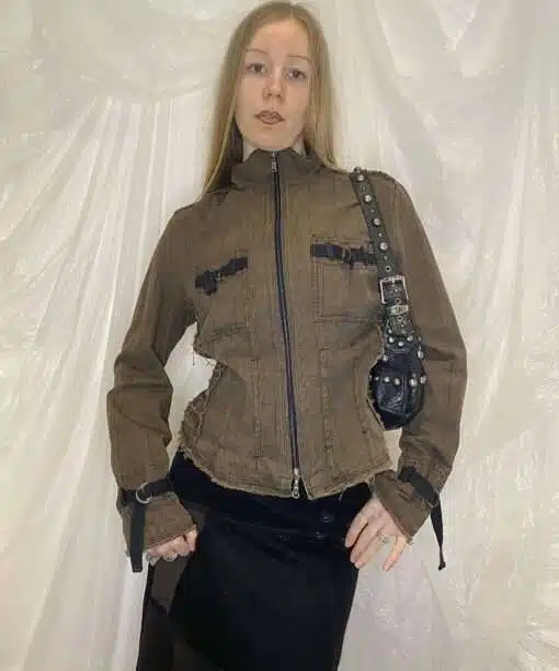 Vintage Parisian Distressed Zip Up Jacket Size M