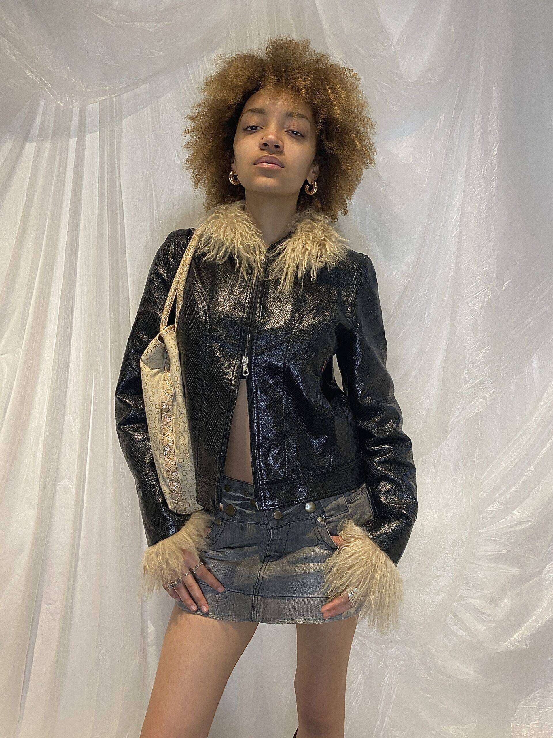 Vintage Cropped Mongolian Fur Aghan Coat Jacket (M)