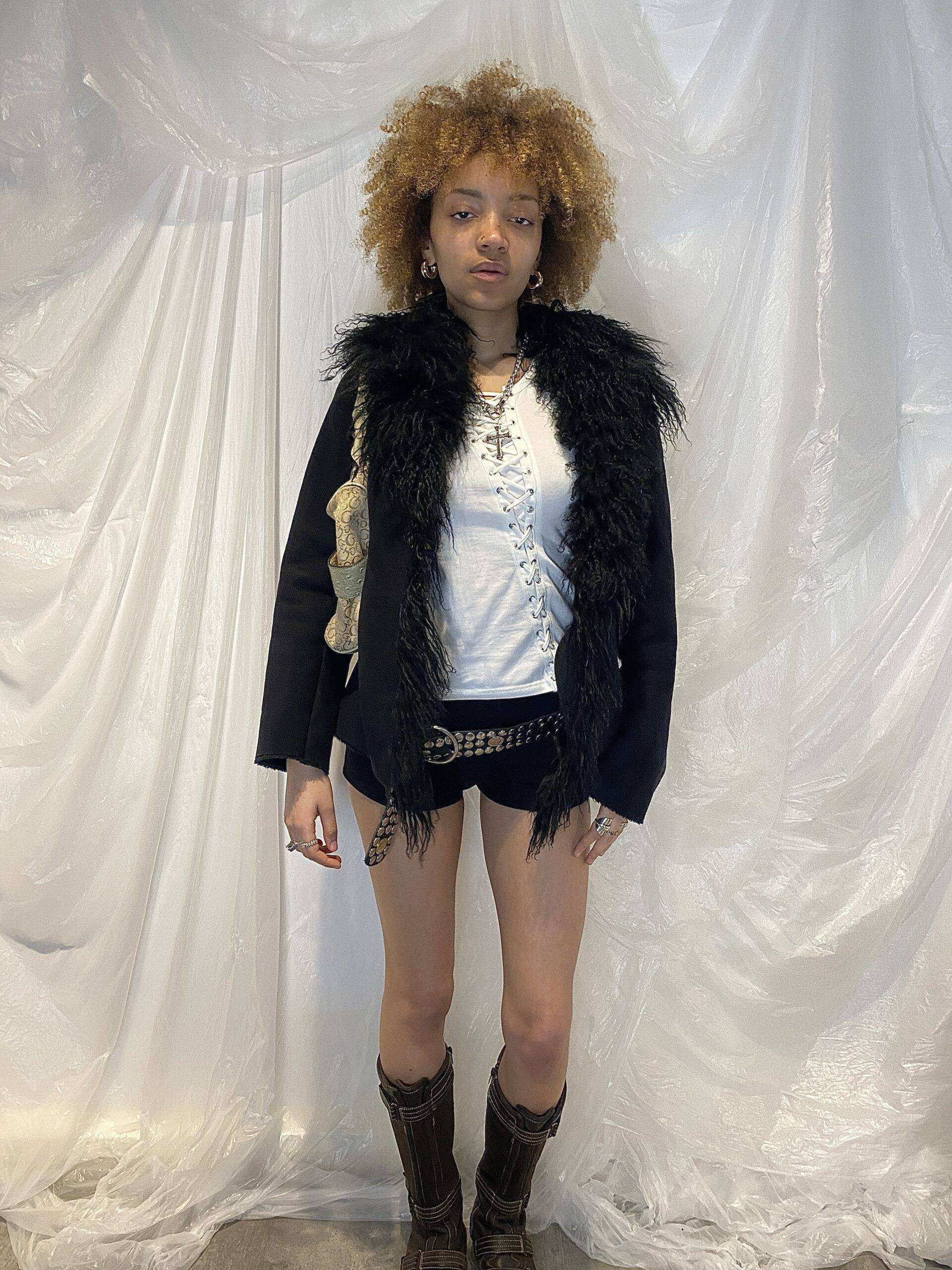 Vintage Mongolian Fur Afghan Coat (Vegan Suede) (M) - Image 2