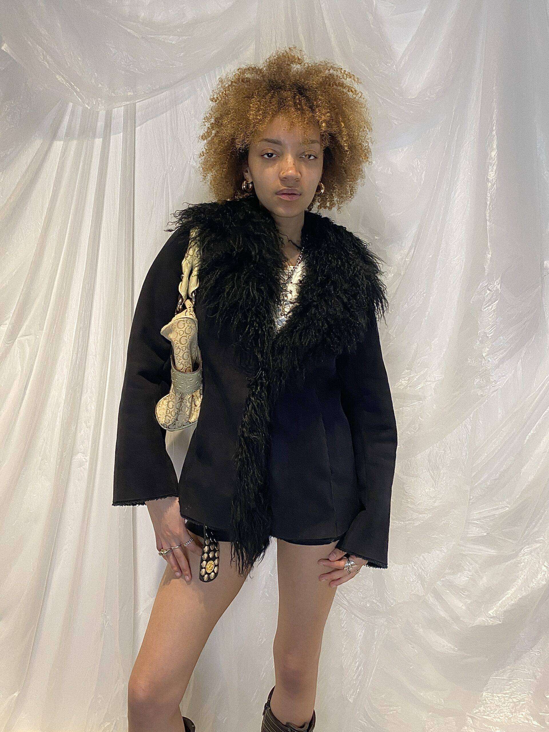 Vintage Mongolian Fur Afghan Coat (Vegan Suede) (M) - Image 3