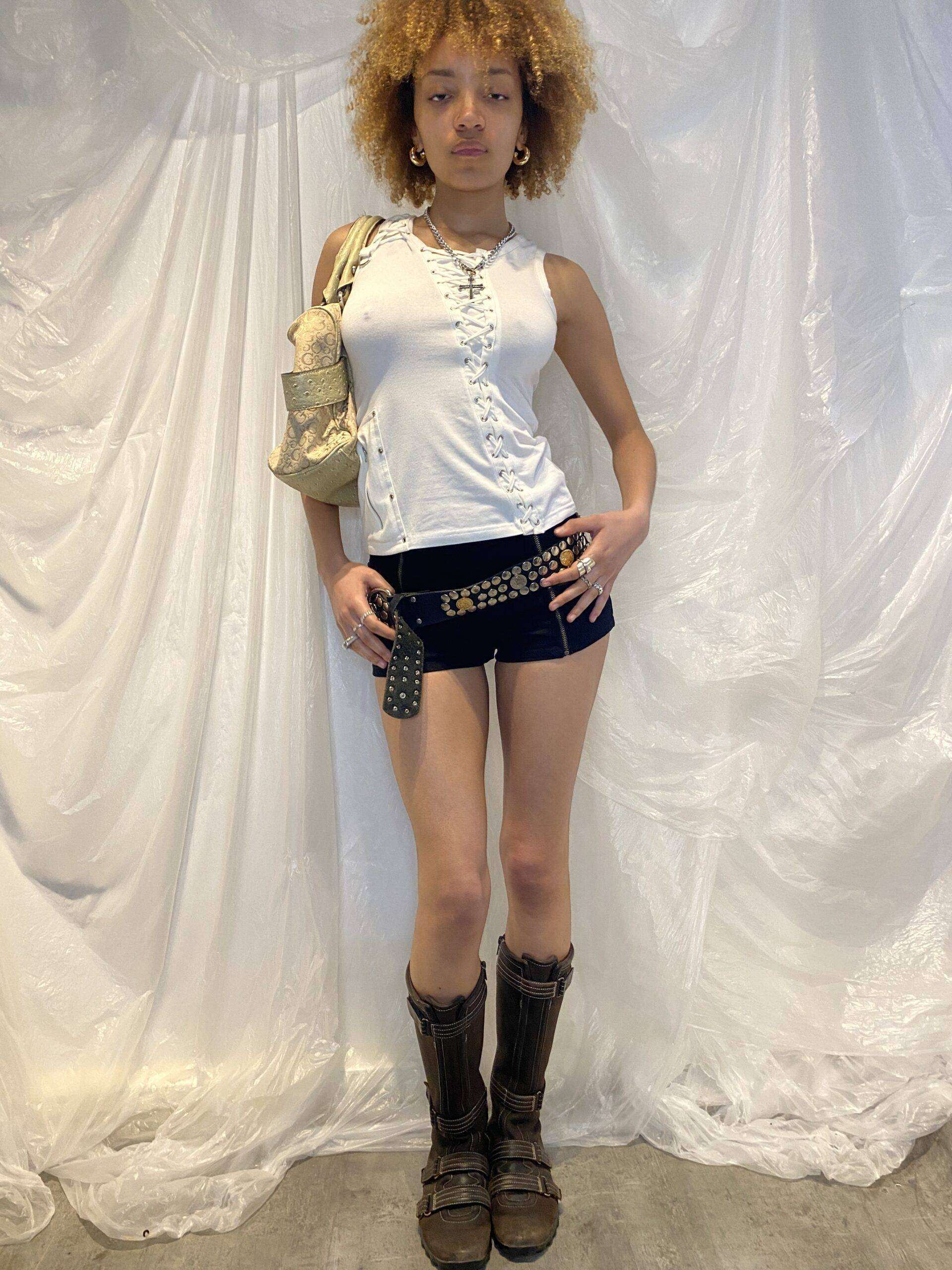 Y2K Karen Millen Multi Lace Up Eyelet Sleeveless top (S/M) - Image 3