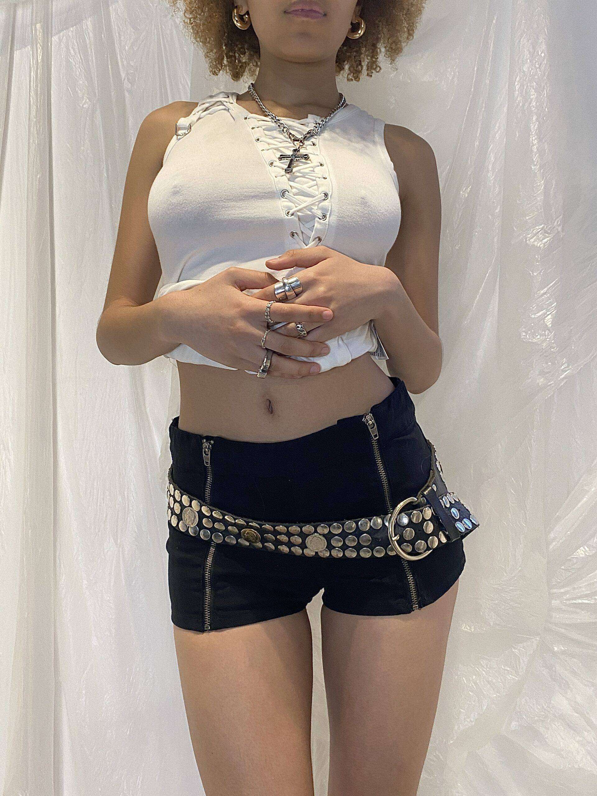 Black Booty Shorts with Zipper Detail (XS/S)