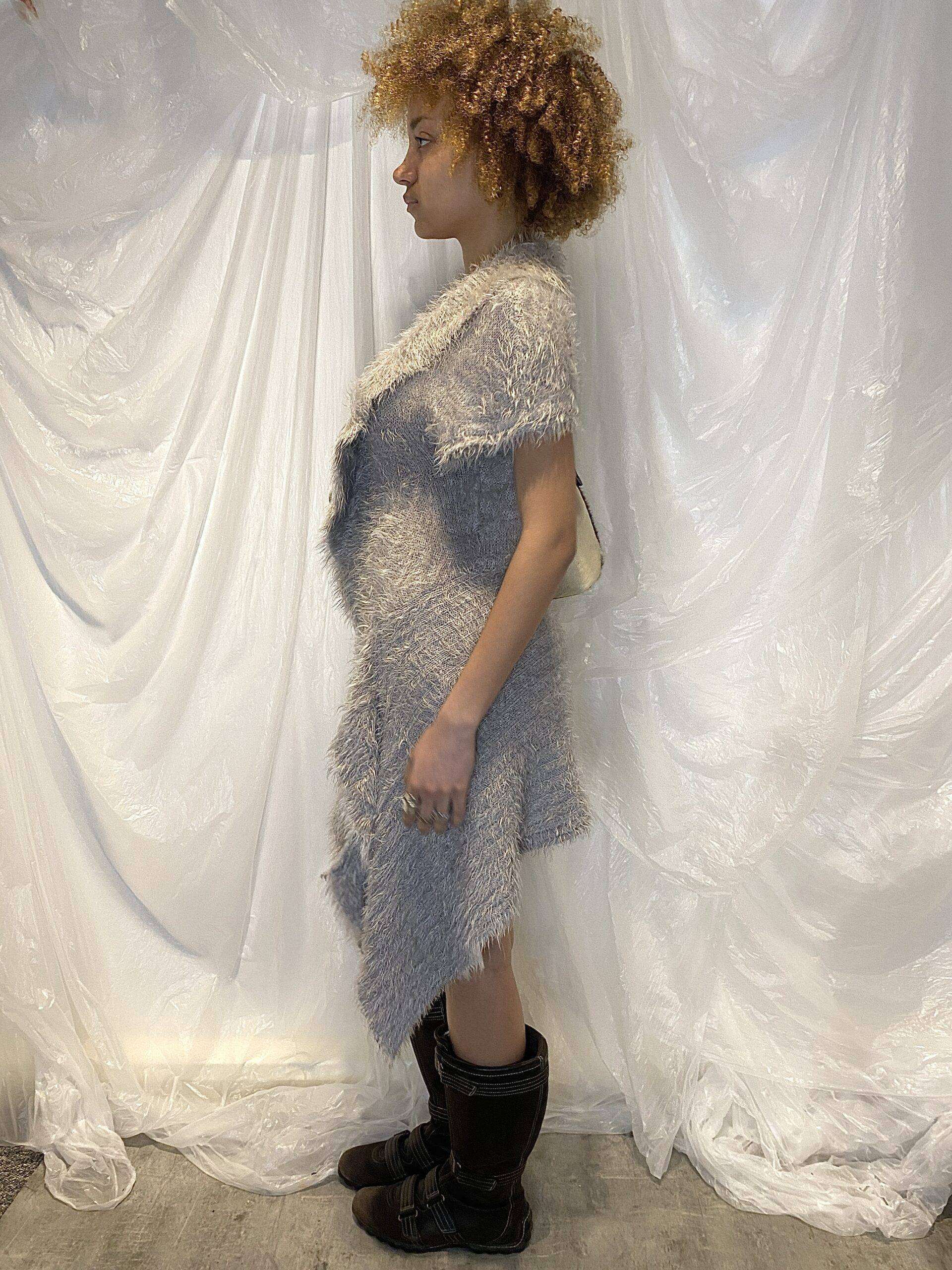 Vintage Fluffy Tie Up Maxi Cardigan with Crochet Open Back (S/M) - Image 3