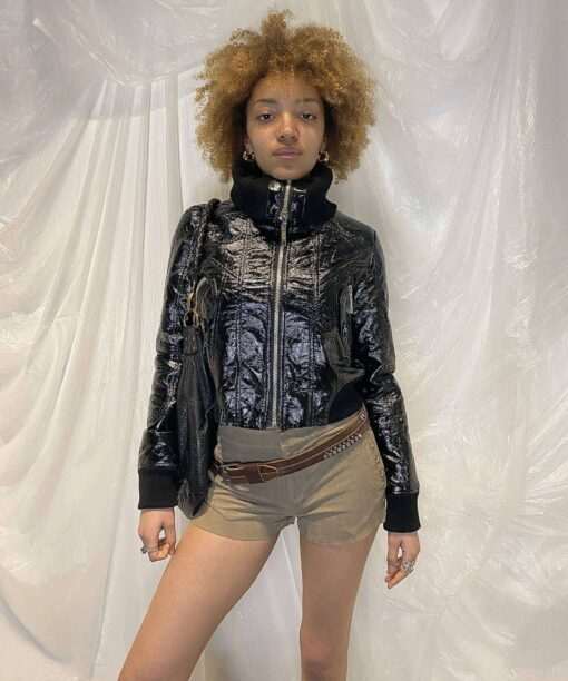 Vintage Black Cropped Bomber Jacket (M)