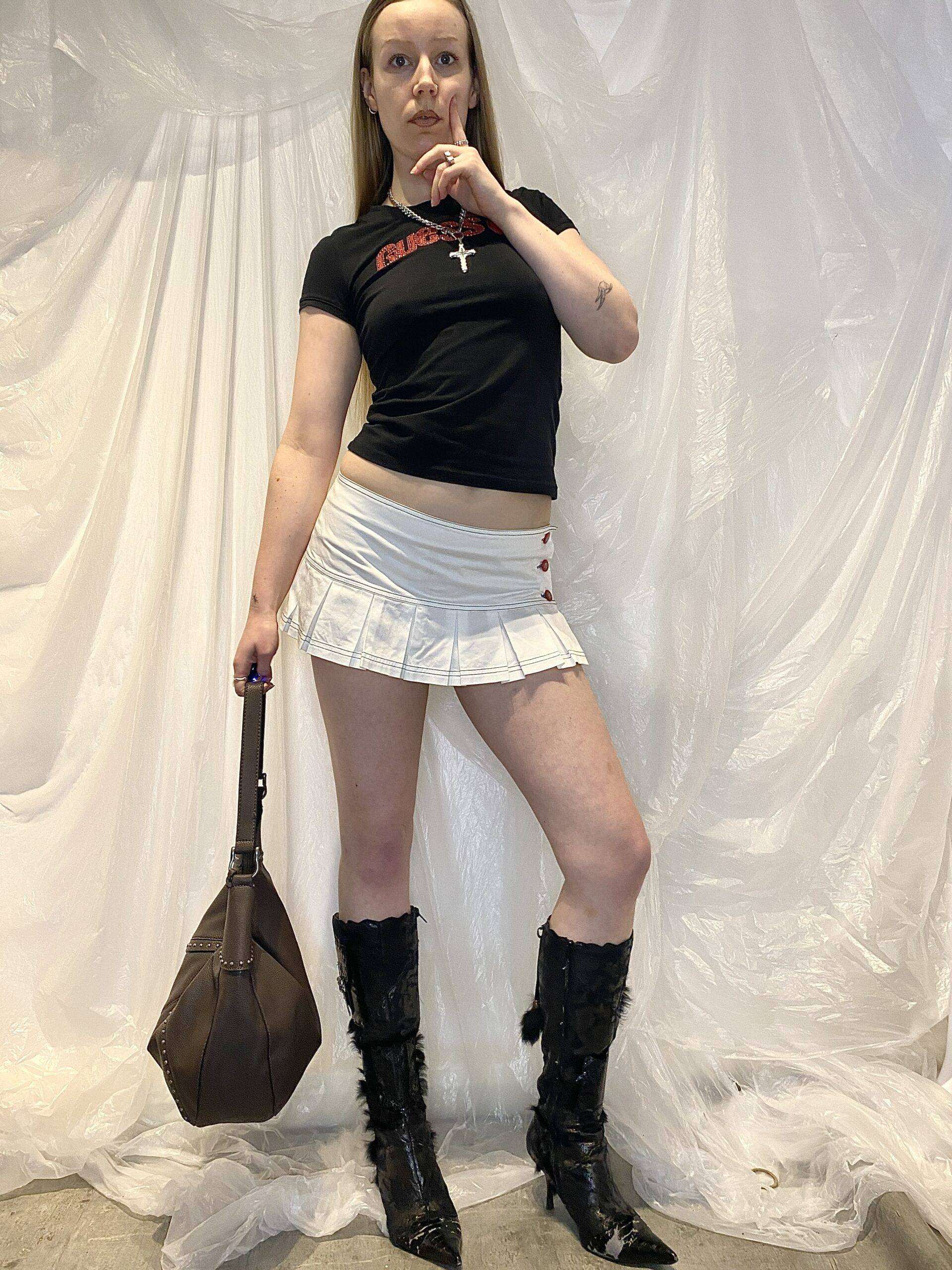 Y2K Emporio Armani Pleated Micro Skirt (S) - Image 4