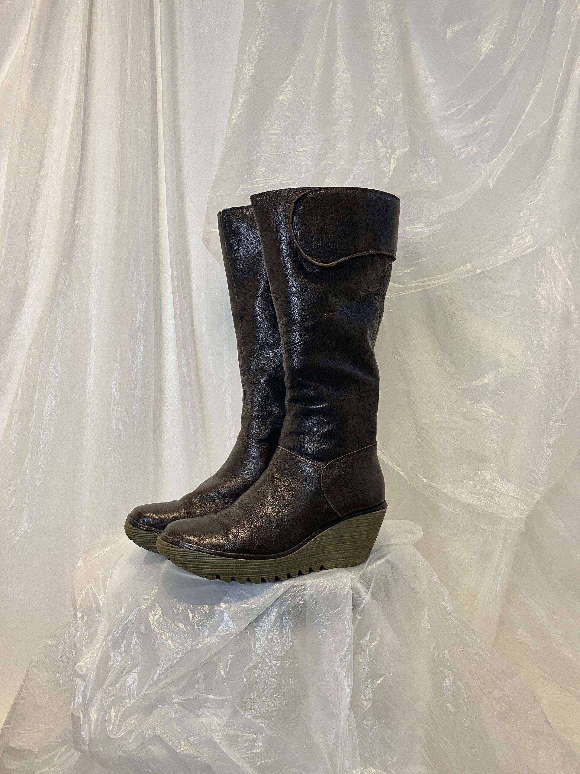 Vintage Fly London Knee High Archive Platform Boots with Box (EU 38) - Image 3