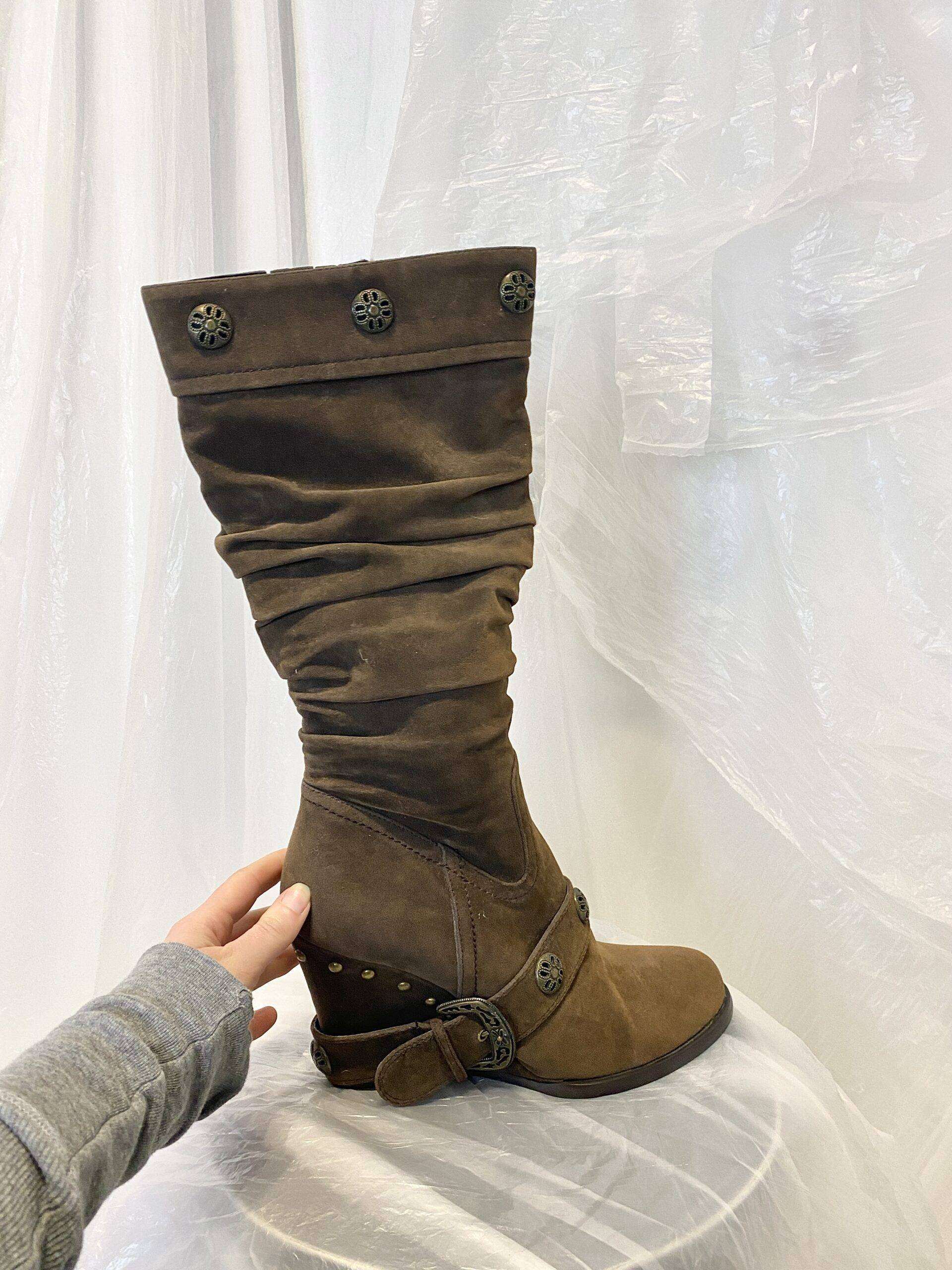 Y2K Boho Chic Wedge Knee High Boots (eu 41)