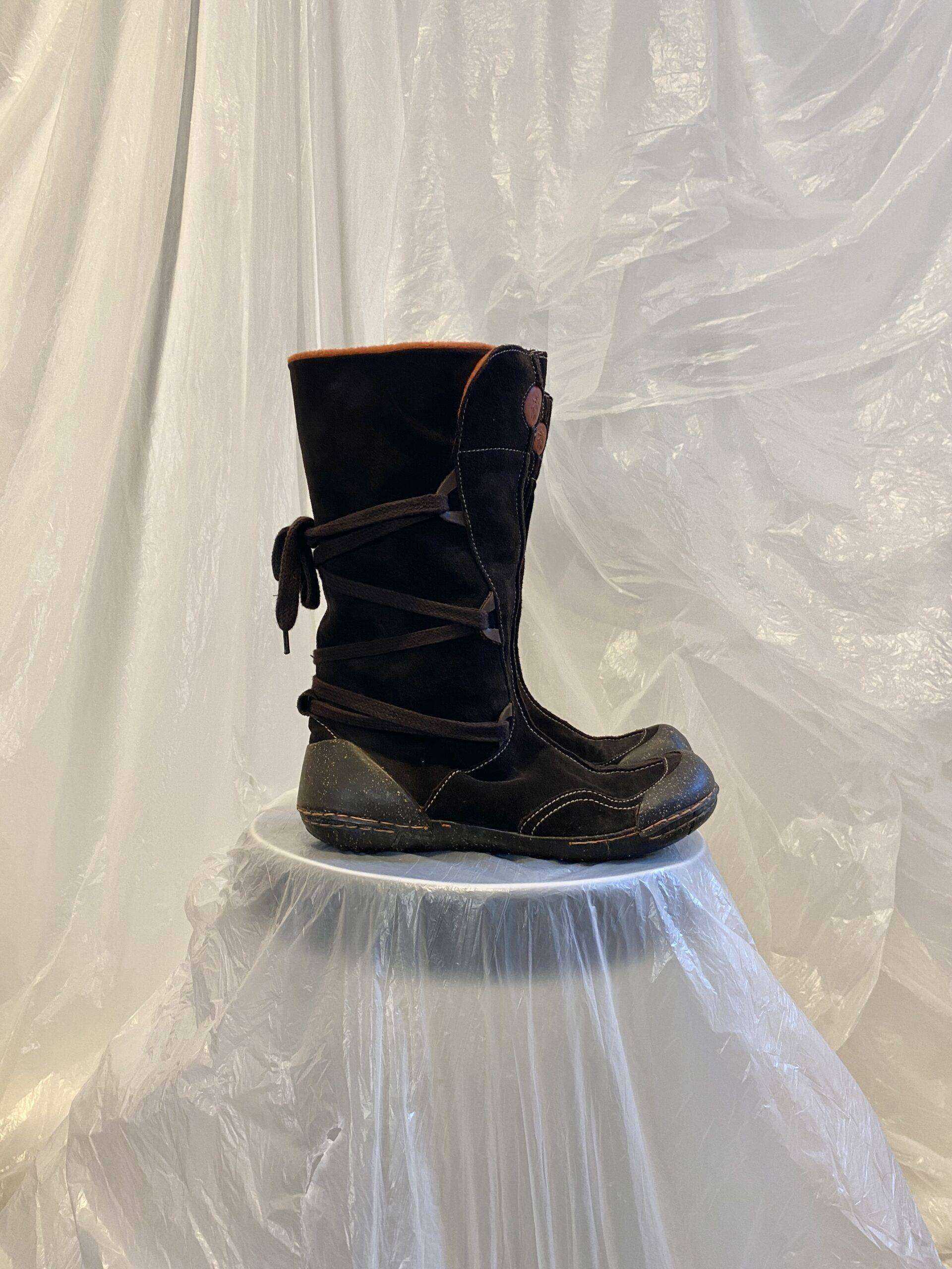 Vintage Suede Lace Up Archive Flat Sole Calf Boots (EU 39) - Image 2