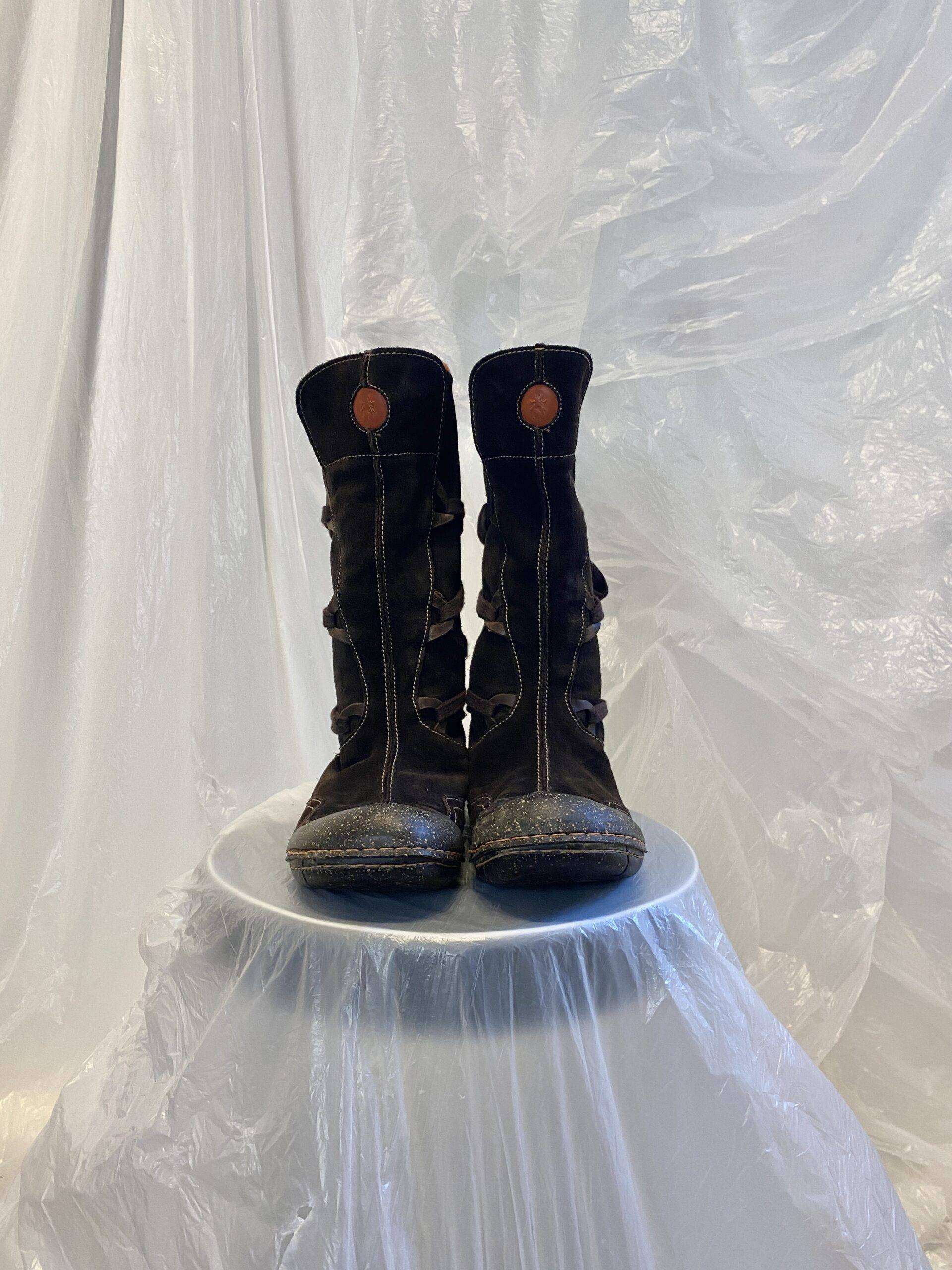 Vintage Suede Lace Up Archive Flat Sole Calf Boots (EU 39) - Image 3