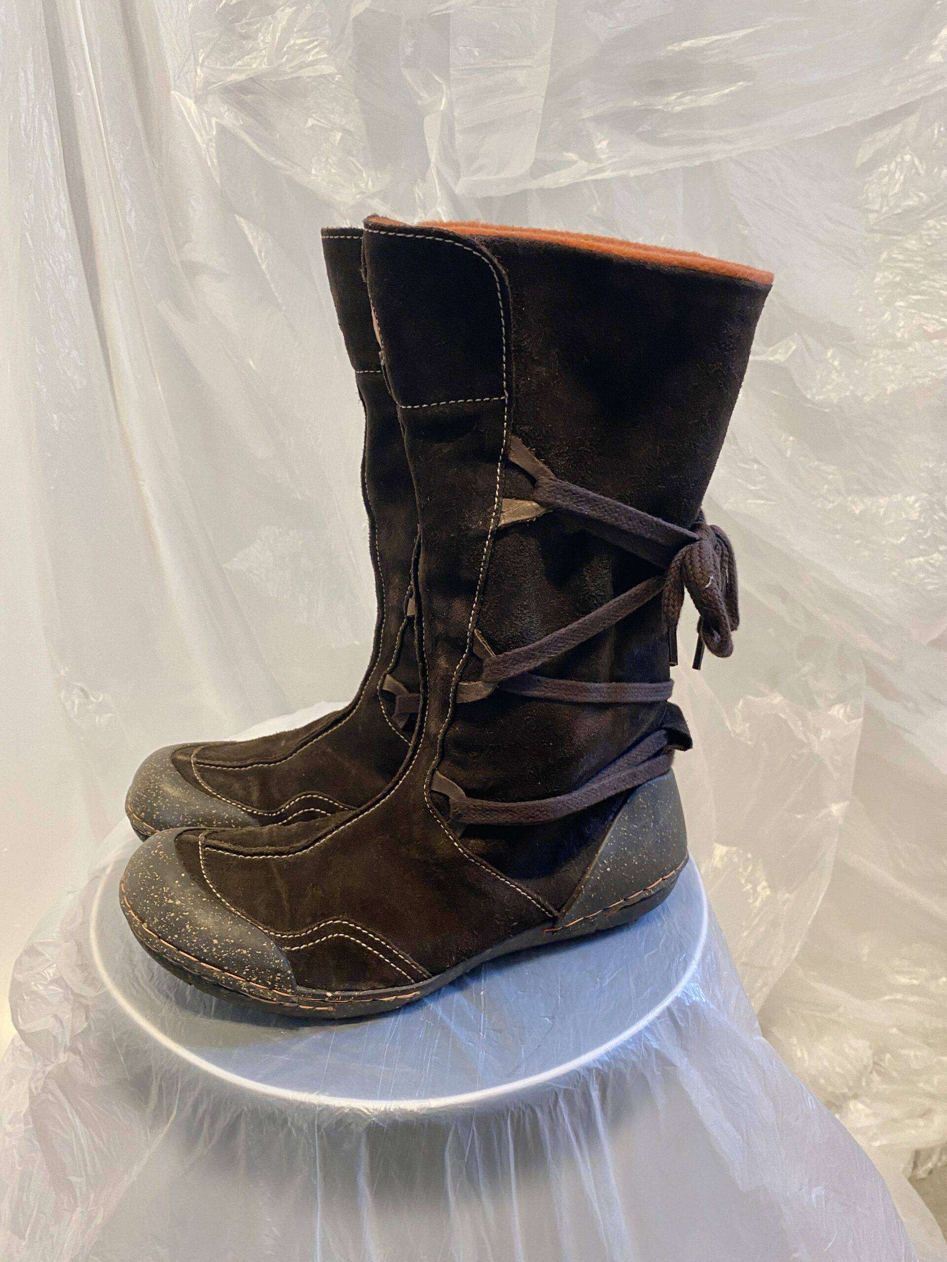 Vintage Suede Lace Up Archive Flat Sole Calf Boots (EU 39) - Image 4
