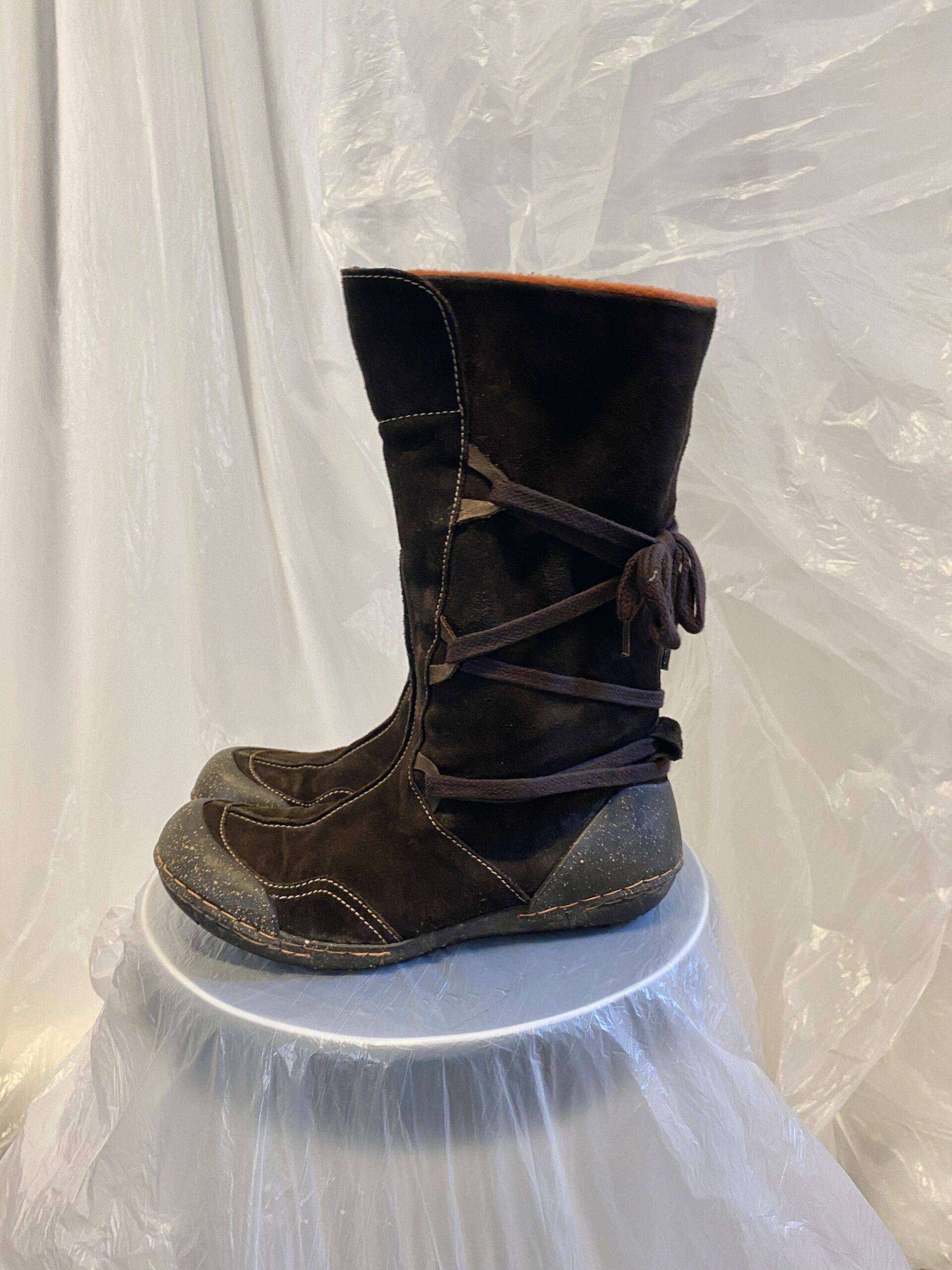 Vintage Suede Lace Up Archive Flat Sole Calf Boots (EU 39)