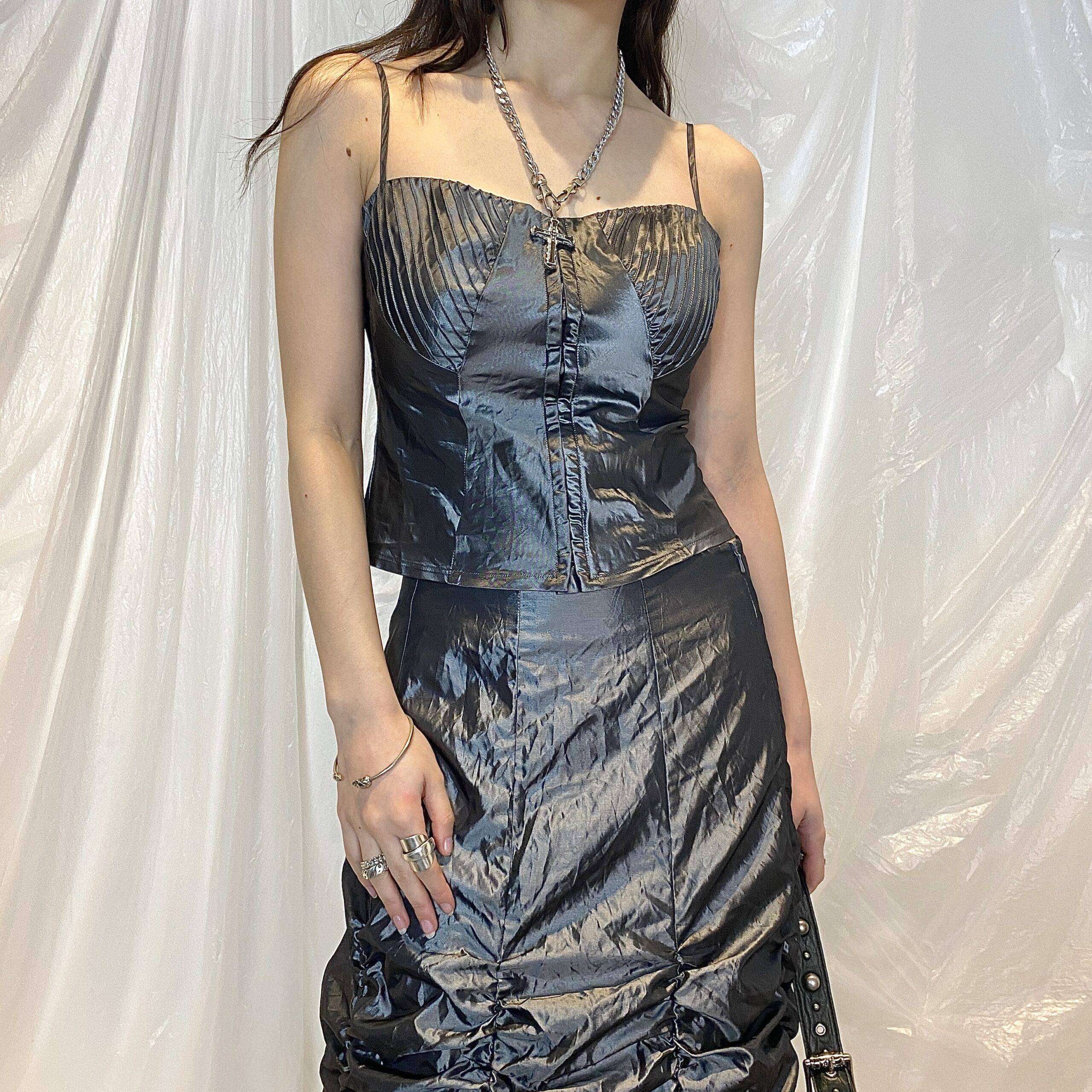 Vintage 90s Parisian Corset Top and Maxi Skirt Set (S/XS) - Image 3
