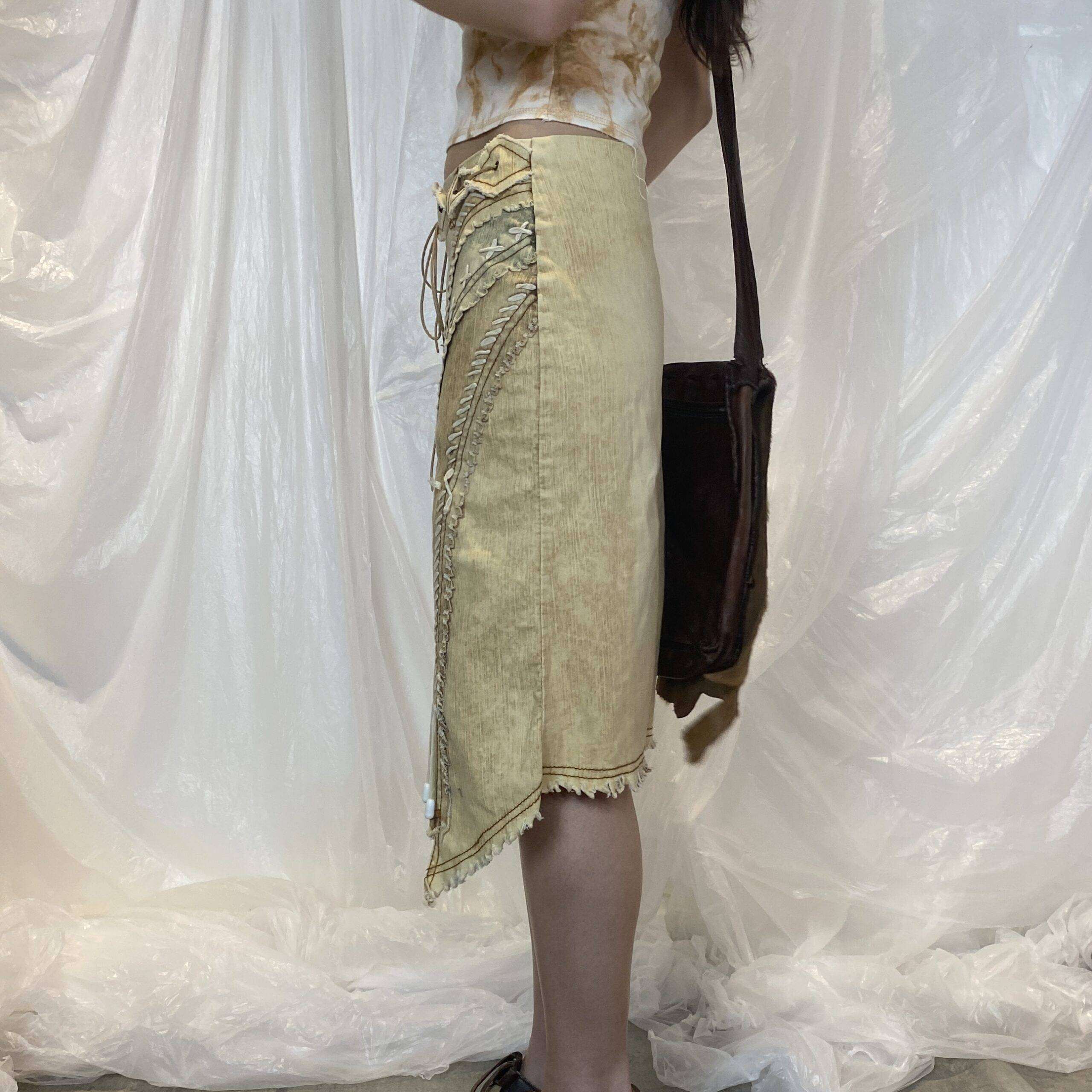 Y2K Boho Midi Skirt with Lace Up Detail (S) - Image 3