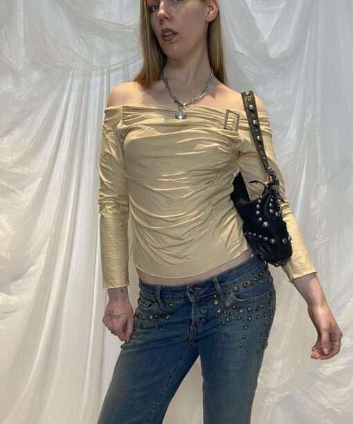 Vintage Ruched Off the Shoulder Long Sleeve top (S/M)