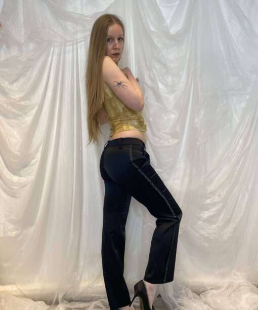 Vintage Satin Feel Eyelet Suit Trousers (S) - Image 3