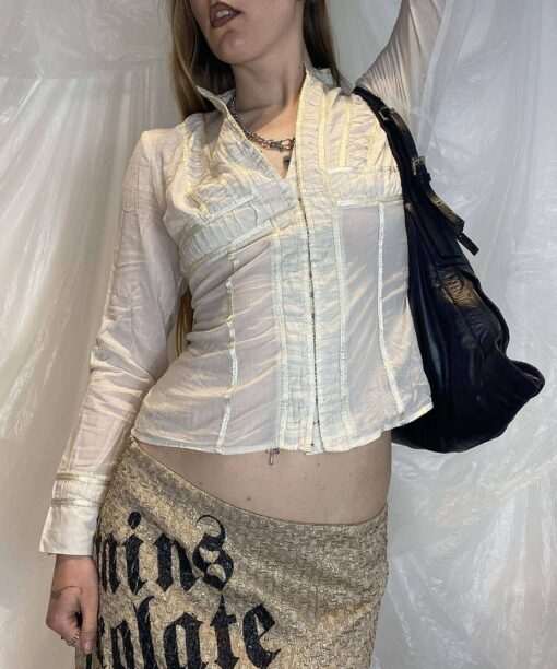 Vintage Linen Blouse with Fasten detail (S) - Image 5