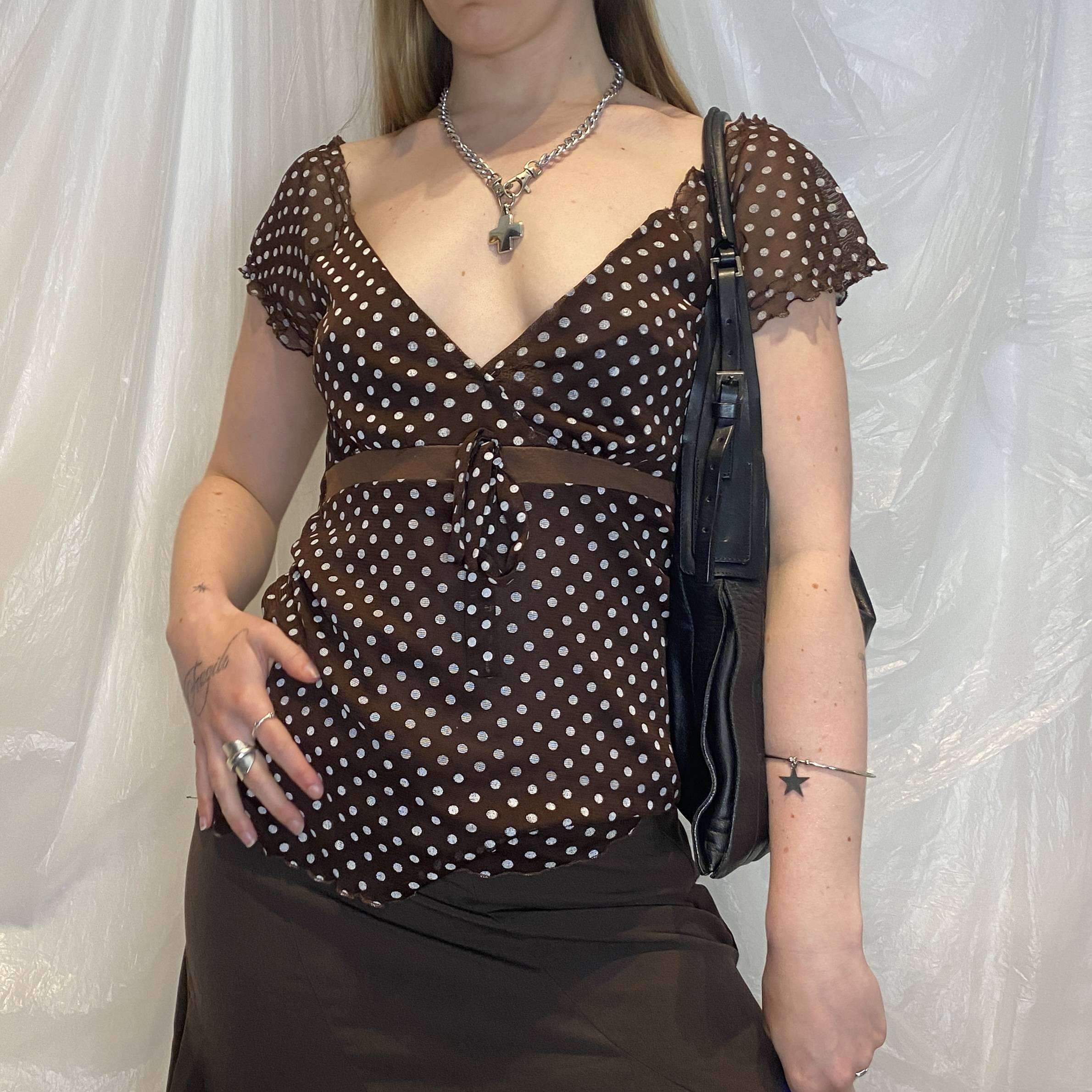 Vintage Polka Dot Mesh Ruffle Floaty Top (M) - Image 3