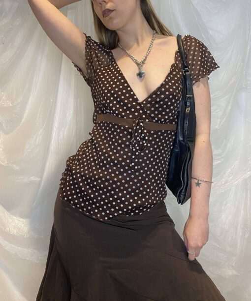 Vintage Polka Dot Mesh Ruffle Floaty Top (M)