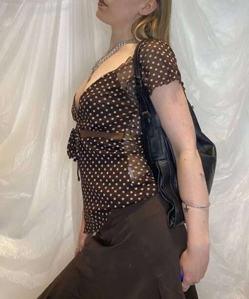 Alternative view of Vintage Polka Dot Mesh Ruffle Floaty Top (M)