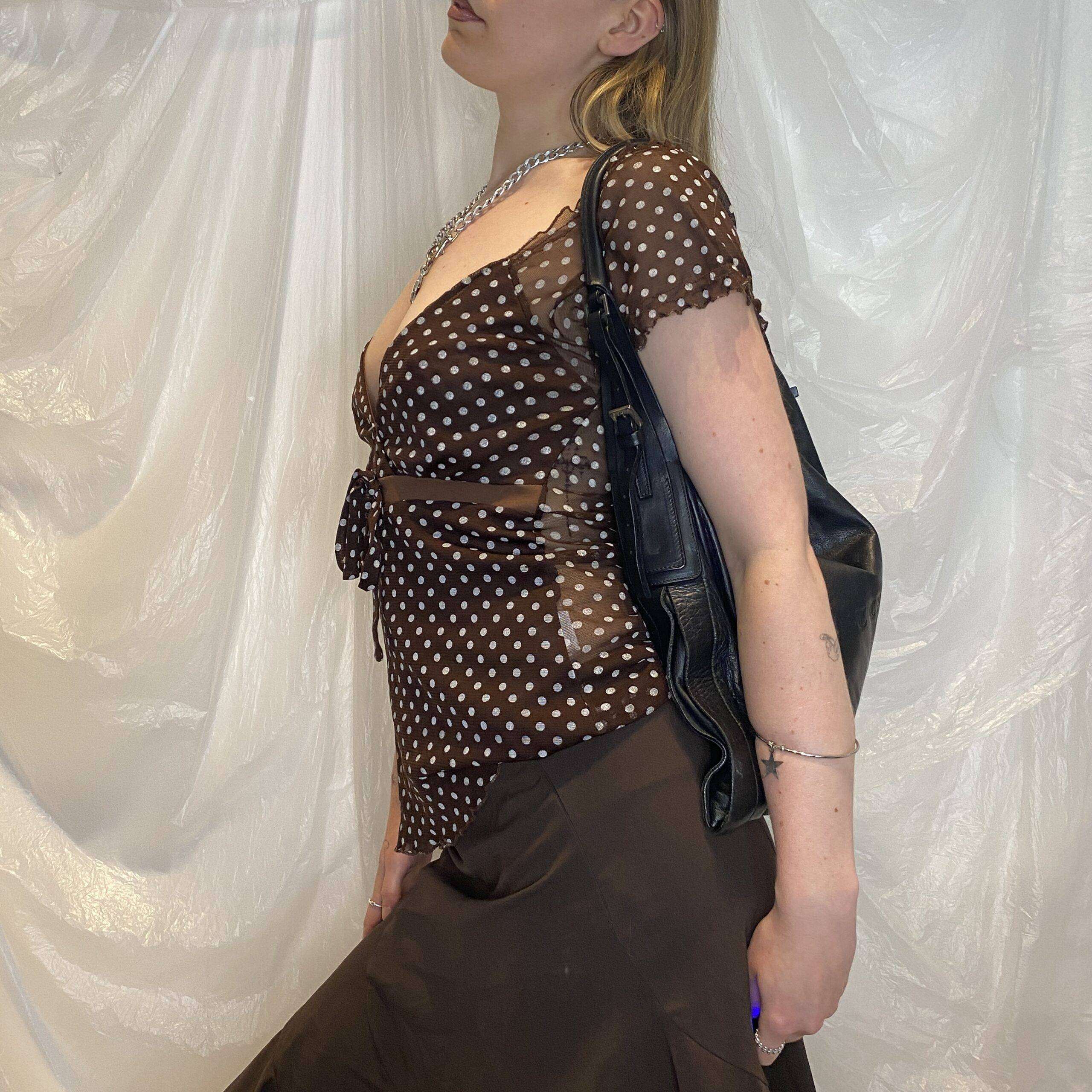 Vintage Polka Dot Mesh Ruffle Floaty Top (M) - Image 2