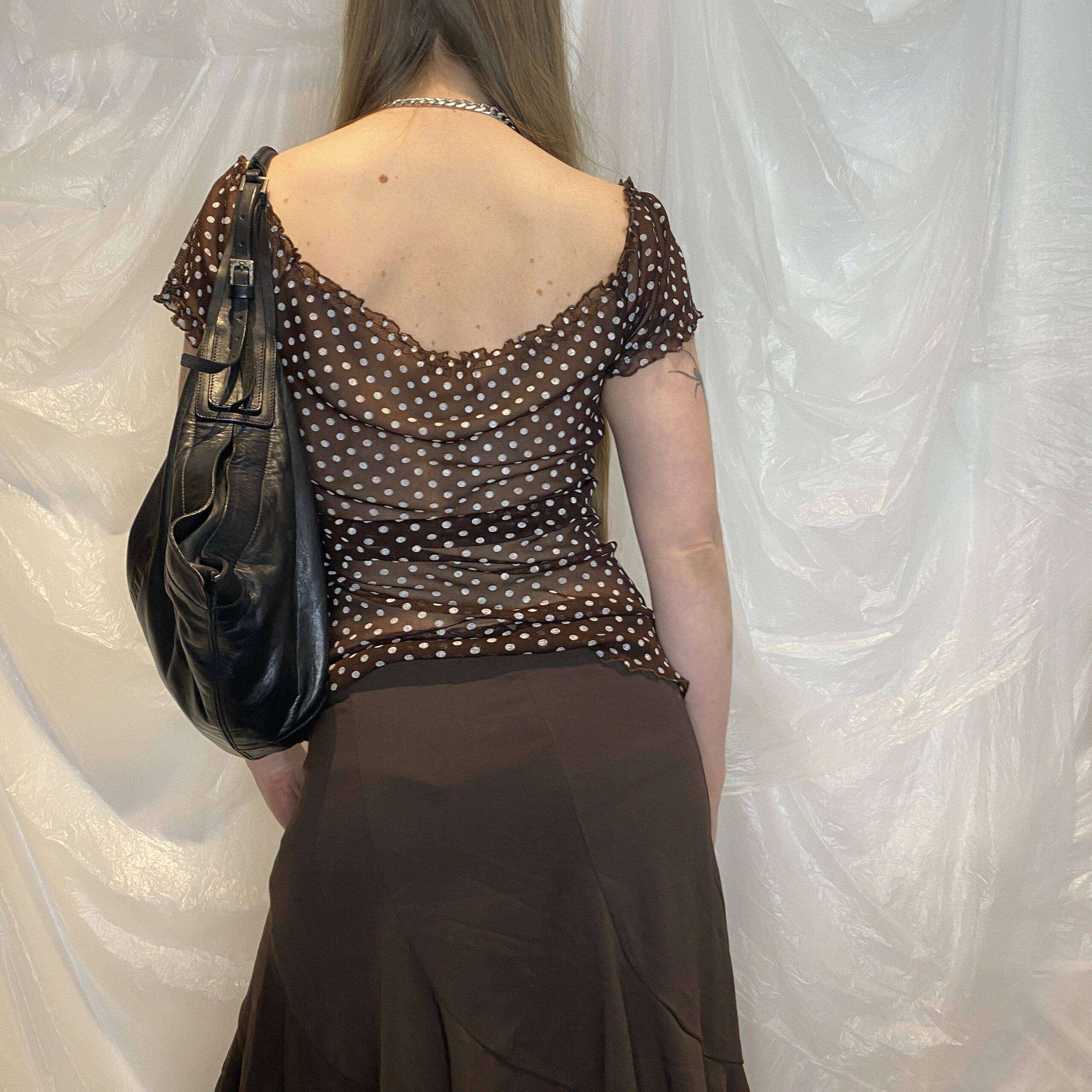 Vintage Polka Dot Mesh Ruffle Floaty Top (M) - Image 4