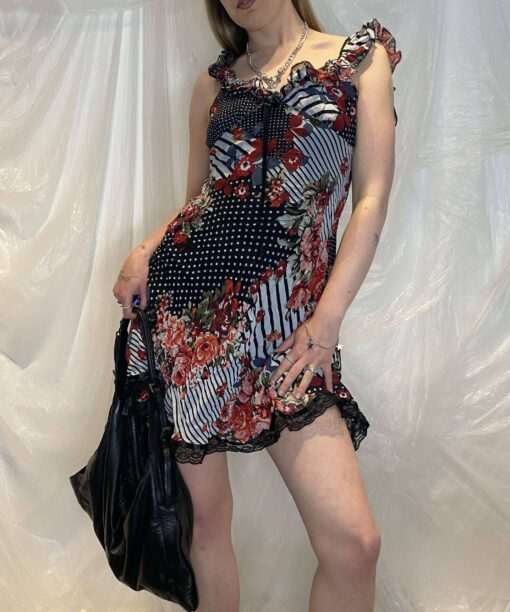 Alternative view of Vintage 90s Sheer Coquette Capped Sleeve Dress (S/M)