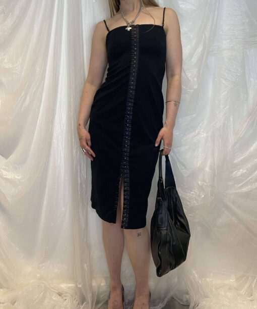 90s Kookai Black Midi Dress with Fasten Up Back (S/M) - Image 5
