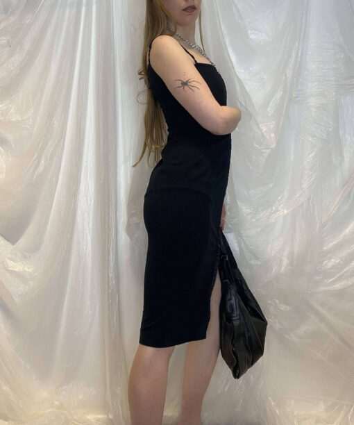 90s Kookai Black Midi Dress with Fasten Up Back (S/M) - Image 4