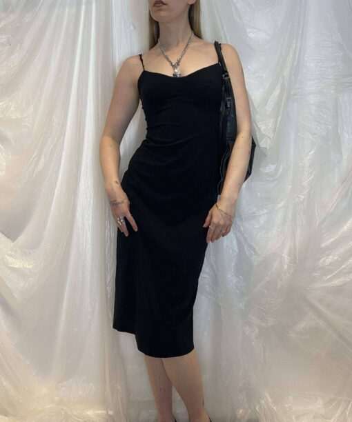 90s Kookai Black Midi Dress with Fasten Up Back (S/M) - Image 3