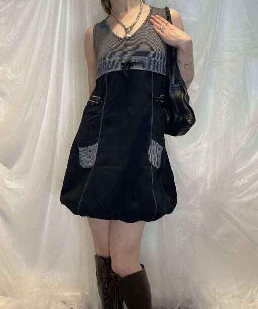 90s Archive Parisian Striped Parachute Dress (S/M)