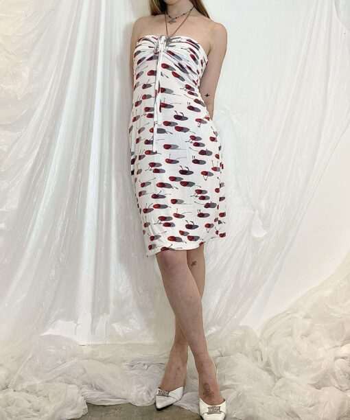 Y2K Cherry Graphic Print Summer Dress (M)