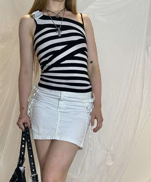 Vintage Asymmetrical Striped Top with Buckle (XS/S)