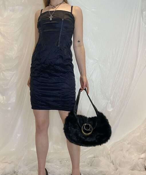 Vintage Black Strappy 90s Mesh Corset Mini Dress (S/M) - Image 3