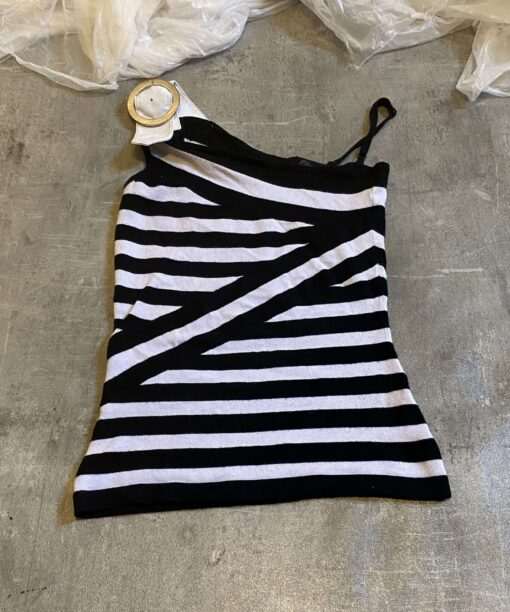 Alternative view of Vintage Asymmetrical Striped Top with Buckle (XS/S)