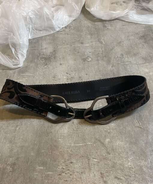 Pony Hair Baroque Print Suede Print Statement Belt (S)