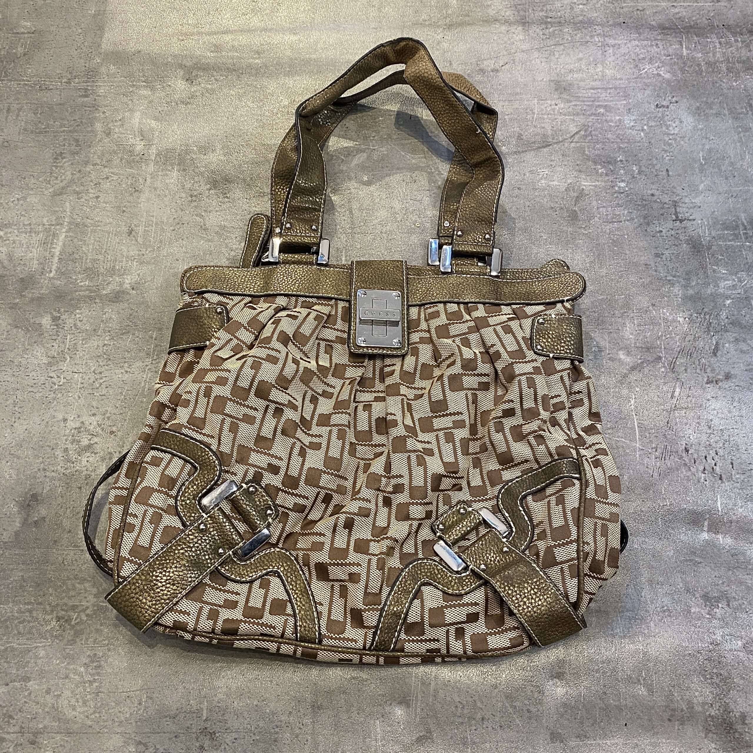 Vintage Guess Gold Monogram Slouch Bag